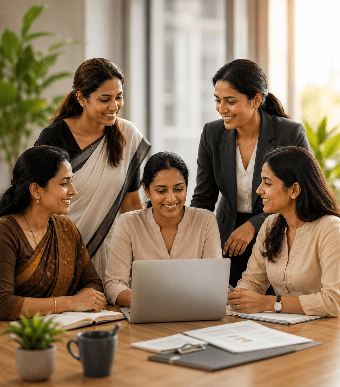 Women entrepreneurs collaborating around a table