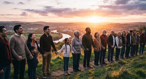 Communities standing together across a landscape
