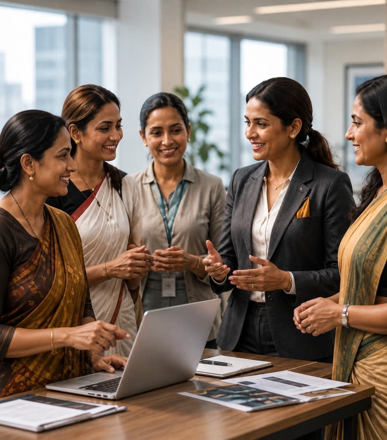 Women entrepreneurs collaborating around a table
