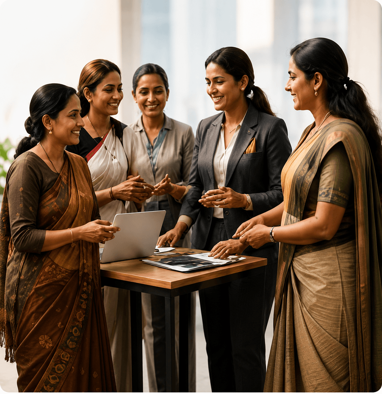 Women entrepreneurs collaborating around a table